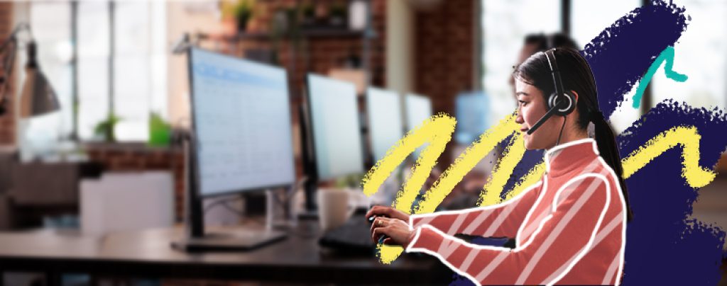 Woman attending a call at an office.